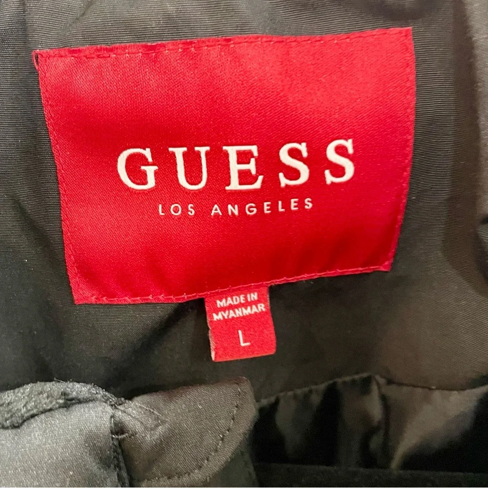 GUESS Men's Duke Quilted Puffer Bomber Jacket Black Large Excellent Condition!